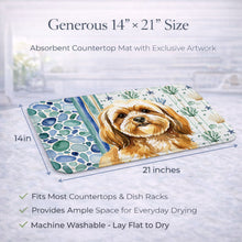 Load image into Gallery viewer, Gold Lhasa Apso Coastal Sea Glass Dish Drying Mat