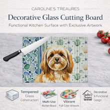 Load image into Gallery viewer, Gold Lhasa Apso Coastal Sea Glass Glass Cutting Board