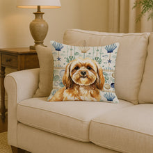 Load image into Gallery viewer, Gold Lhasa Apso Coastal Sea Glass Throw Pillow