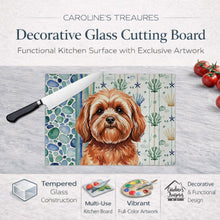 Load image into Gallery viewer, Red Lhasa Apso Coastal Sea Glass Glass Cutting Board