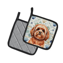 Load image into Gallery viewer, Red Lhasa Apso Coastal Sea Glass Pair of Pot Holders