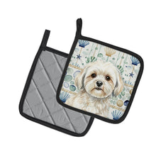 Load image into Gallery viewer, White Lhasa Apso Coastal Sea Glass Pair of Pot Holders