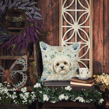Load image into Gallery viewer, White Lhasa Apso Coastal Sea Glass Throw Pillow