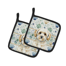 Load image into Gallery viewer, Maltipoo Coastal Sea Glass Pair of Pot Holders