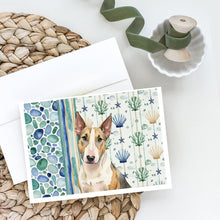 Load image into Gallery viewer, Tricolor Miniature Bull Terrier Coastal Sea Glass Greeting Cards Pack of 8