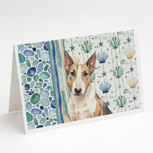Load image into Gallery viewer, Tricolor Miniature Bull Terrier Coastal Sea Glass Greeting Cards Pack of 8