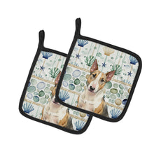 Load image into Gallery viewer, Tricolor Miniature Bull Terrier Coastal Sea Glass Pair of Pot Holders