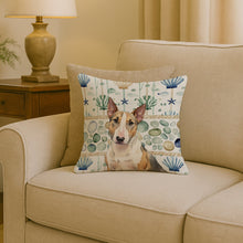 Load image into Gallery viewer, Tricolor Miniature Bull Terrier Coastal Sea Glass Throw Pillow
