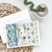 Load image into Gallery viewer, White Miniature Bull Terrier Coastal Sea Glass Greeting Cards Pack of 8