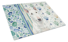 Load image into Gallery viewer, White Miniature Bull Terrier Coastal Sea Glass Glass Cutting Board