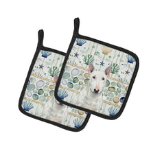 Load image into Gallery viewer, White Miniature Bull Terrier Coastal Sea Glass Pair of Pot Holders