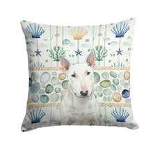 Load image into Gallery viewer, White Miniature Bull Terrier Coastal Sea Glass Throw Pillow