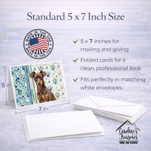 Load image into Gallery viewer, Chocolate and Rust Miniature Pinscher Min Pin Coastal Sea Glass Greeting Cards Pack of 8