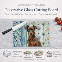 Load image into Gallery viewer, Chocolate and Rust Miniature Pinscher Min Pin Coastal Sea Glass Glass Cutting Board
