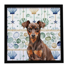 Load image into Gallery viewer, Chocolate and Rust Miniature Pinscher Min Pin Coastal Sea Glass Framed Metal Print