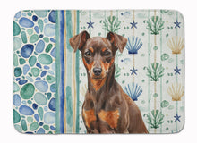Load image into Gallery viewer, Chocolate and Rust Miniature Pinscher Min Pin Coastal Sea Glass Memory Foam Kitchen Mat