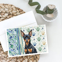 Load image into Gallery viewer, Black and Tan Miniature Pinscher Coastal Sea Glass Greeting Cards Pack of 8