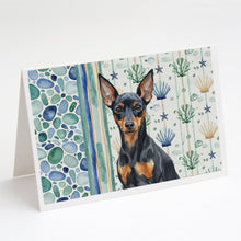 Load image into Gallery viewer, Black and Tan Miniature Pinscher Coastal Sea Glass Greeting Cards Pack of 8