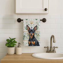 Load image into Gallery viewer, Black and Tan Miniature Pinscher Coastal Sea Glass Kitchen Towel