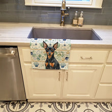 Load image into Gallery viewer, Black and Tan Miniature Pinscher Coastal Sea Glass Kitchen Towel
