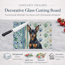 Load image into Gallery viewer, Black and Tan Miniature Pinscher Coastal Sea Glass Glass Cutting Board