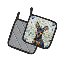 Load image into Gallery viewer, Black and Tan Miniature Pinscher Coastal Sea Glass Pair of Pot Holders