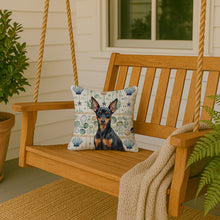 Load image into Gallery viewer, Black and Tan Miniature Pinscher Coastal Sea Glass Throw Pillow