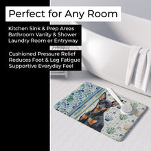 Load image into Gallery viewer, Black and Tan Miniature Pinscher Coastal Sea Glass Memory Foam Kitchen Mat