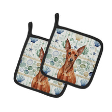 Load image into Gallery viewer, Red Miniature Pinscher Min Pin Coastal Sea Glass Pair of Pot Holders