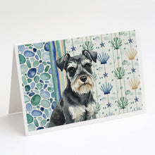Load image into Gallery viewer, Black &amp; Silver Miniature Schnauzer Coastal Sea Glass Greeting Cards Pack of 8