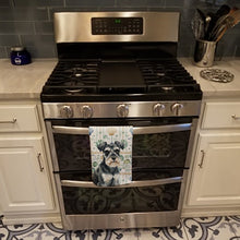Load image into Gallery viewer, Black &amp; Silver Miniature Schnauzer Coastal Sea Glass Kitchen Towel