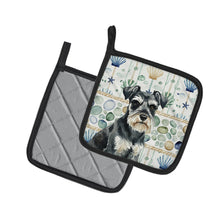 Load image into Gallery viewer, Black &amp; Silver Miniature Schnauzer Coastal Sea Glass Pair of Pot Holders