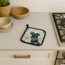 Load image into Gallery viewer, Black Miniature Schnauzer Coastal Sea Glass Pair of Pot Holders