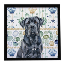 Load image into Gallery viewer, Black Neapolitan Mastiff Coastal Sea Glass Framed Metal Print