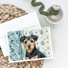 Load image into Gallery viewer, Black and Tan Norfolk Terrier Coastal Sea Glass Greeting Cards Pack of 8