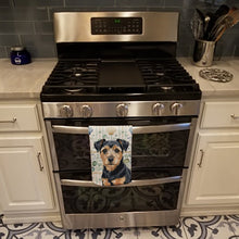Load image into Gallery viewer, Black and Tan Norfolk Terrier Coastal Sea Glass Kitchen Towel