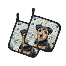 Load image into Gallery viewer, Black and Tan Norfolk Terrier Coastal Sea Glass Pair of Pot Holders