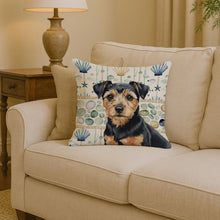 Load image into Gallery viewer, Black and Tan Norfolk Terrier Coastal Sea Glass Throw Pillow