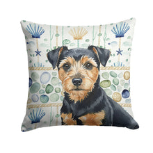 Load image into Gallery viewer, Black and Tan Norfolk Terrier Coastal Sea Glass Throw Pillow