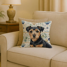 Load image into Gallery viewer, Black and Tan Norfolk Terrier Coastal Sea Glass Throw Pillow