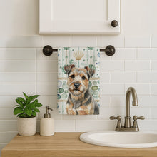 Load image into Gallery viewer, Grizzle and Tan Norfolk Terrier Coastal Sea Glass Kitchen Towel