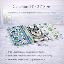 Load image into Gallery viewer, Norwegian Elkhound Coastal Sea Glass Dish Drying Mat