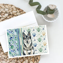 Load image into Gallery viewer, Norwegian Elkhound Coastal Sea Glass Greeting Cards Pack of 8