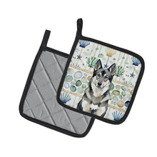 Load image into Gallery viewer, Norwegian Elkhound Coastal Sea Glass Pair of Pot Holders