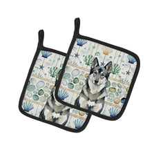 Load image into Gallery viewer, Norwegian Elkhound Coastal Sea Glass Pair of Pot Holders
