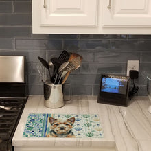 Load image into Gallery viewer, Norwich Terrier Coastal Sea Glass Glass Cutting Board