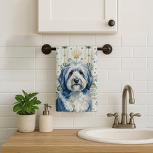 Load image into Gallery viewer, Blue and White Old English Sheepdog Coastal Sea Glass Kitchen Towel