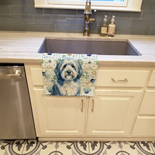 Load image into Gallery viewer, Blue and White Old English Sheepdog Coastal Sea Glass Kitchen Towel