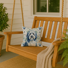 Load image into Gallery viewer, Blue and White Old English Sheepdog Coastal Sea Glass Throw Pillow