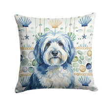 Load image into Gallery viewer, Blue and White Old English Sheepdog Coastal Sea Glass Throw Pillow